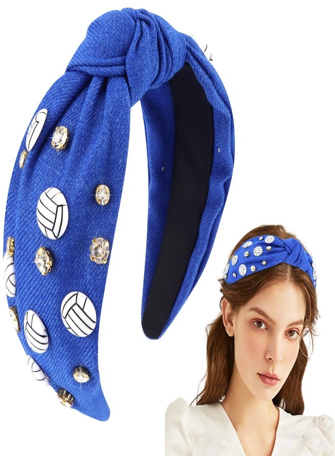 هابدو طوق رأس هابدو باللون الأزرق الملكي، مرصع بأحجار الراين، بتصميم عقدة، مناسب للكرة الطائرة، عريض، مثالي ليوم المباراة، إكسسوارات شعر رياضية، هدية مثالية لمحبي الكرة الطائرة - Image 1